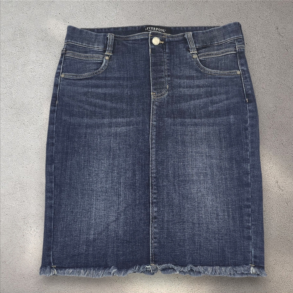 Liverpool Dark Blue Denim Pencil Skirt
